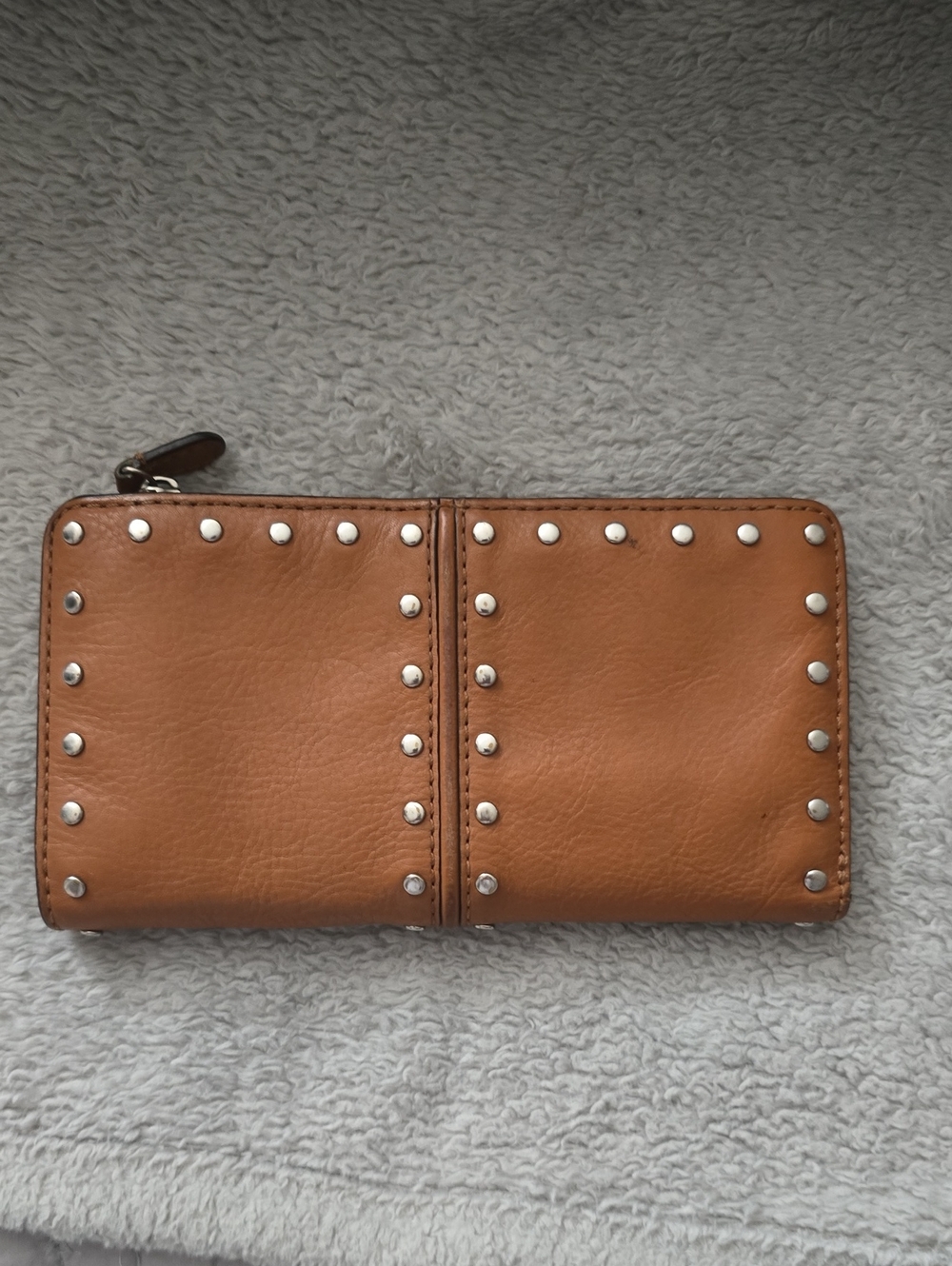 Michael Kors Astor Studded Tan Leather Bifold Wallet with Zip Coin Pocket